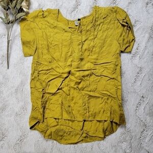 Elk Australia Mustard Yellow Short Sleeve Slight V Neck Blouse Size S